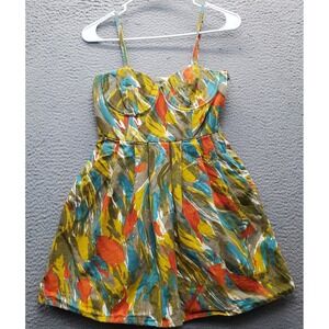 JACK‎ Dress Womens XS Multi Sleeveless Sweetheart Pleated Waist Pockets Side Zip